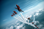 Red Arrows flying in swept big 9 formation